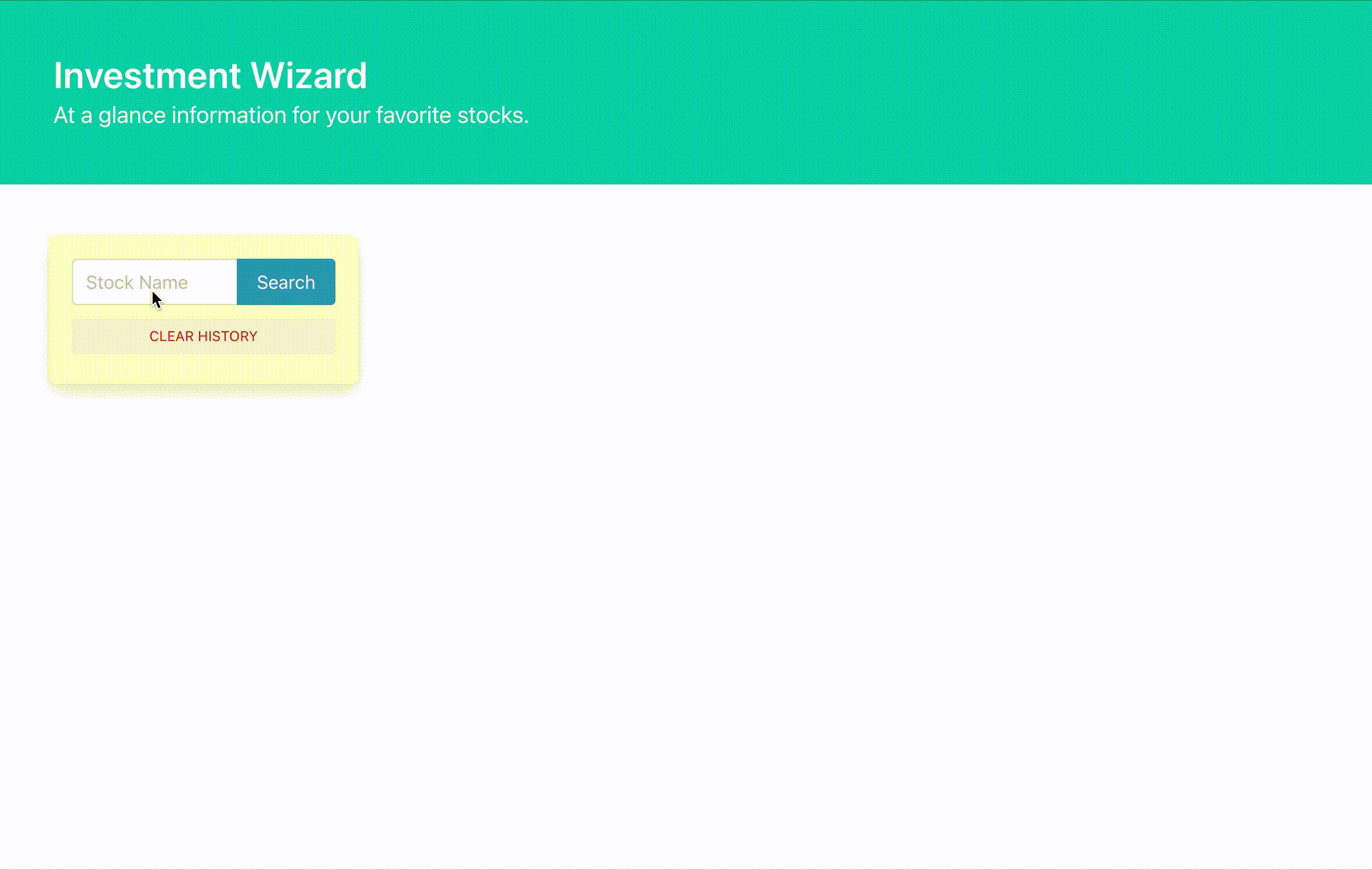 A web page for the Investment Wizard that shows stock data, a graph and news articles