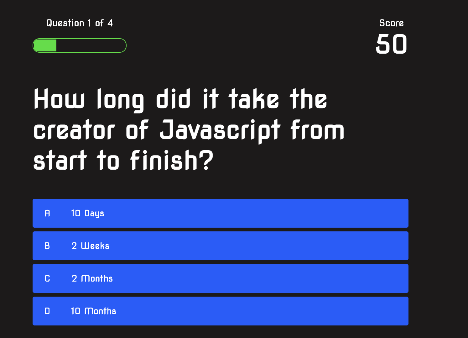 a dark-themed javascript quiz built with javascript
